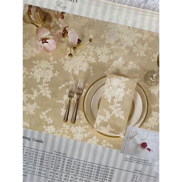 NWT Wilton Court 60”X104” Oval Cream Rose Print Tablecloth - Picture 7 of 8